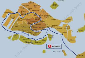 Water Bus Vaporetto Line Map number 2 in Venice in Italy