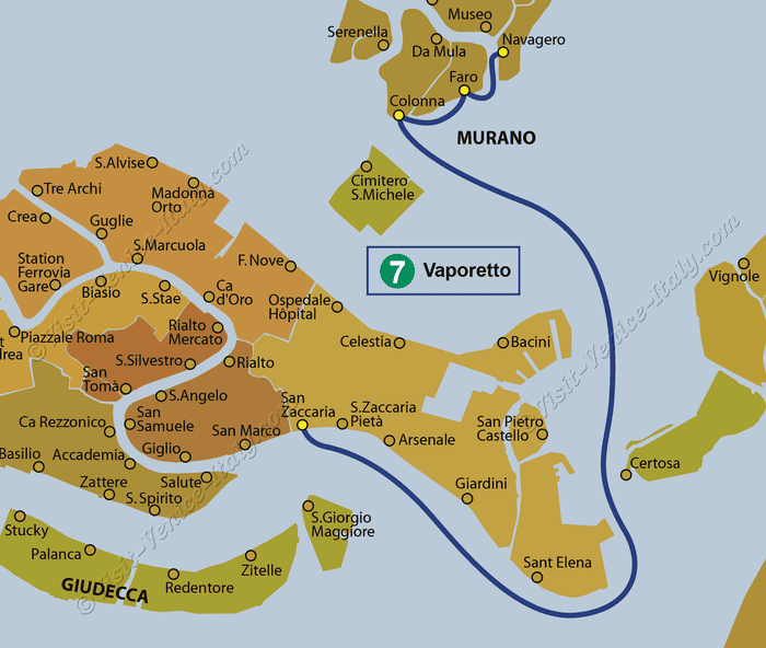 Water Bus Venice Vaporetto Map of Line 7 ACTV