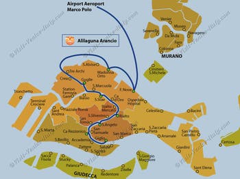 Alilaguna Arancio Water Bus Line Map from Marco Polo Airport to Venice in Italy