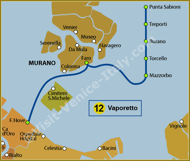 Venice Water Bus Vaporetto - Map of Line 12 ACTV