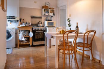 The kitchen view from the flat entrance