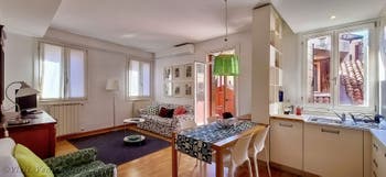 The Dining Room and Kitchen of the Fenice Terrace apartment in Venice, Italy