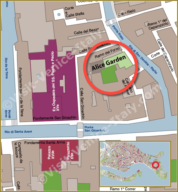Location Map in Venice of Alice Garden