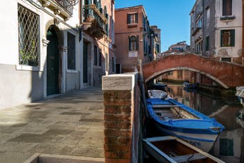 Sant'Andrea Bank and Canal in Venice in Italy